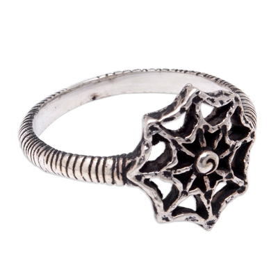 Sterling silver band ring, 'Spider’s Nest' - Spider’s Nest Sterling Silver Band Ring with Oxidized Finish