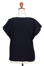 Rayon stitch-accent top, 'Mysterious Black' - Stitch-Accent Black Rayon Top with Short Dolman Sleeves