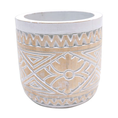 Wood decorative vase, 'Island Glory' - Traditional Hand-Carved Albesia Wood Decorative Vase