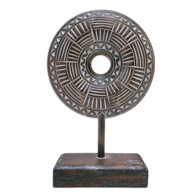 Wood sculpture, 'Time Voyage' - Traditional Hand-Carved Albesia Wood Sculpture from Bali