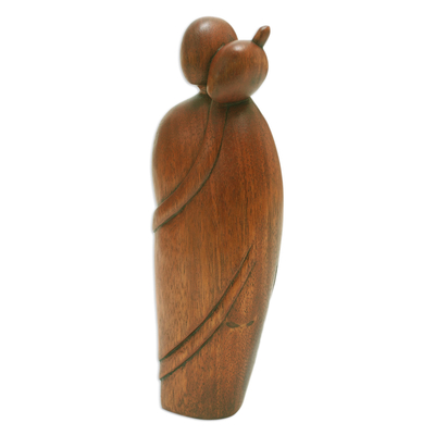 Wood sculpture, 'Hug Therapy' - Hand-Carved Polished Suar Wood Sculpture of a Couple