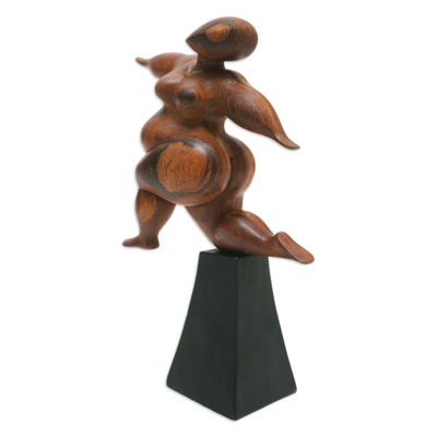 Wood sculpture, 'Dance of Happiness' - Hand-Carved Inspirational Suar Wood Sculpture of a Woman
