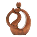 Wood sculpture, 'Son's Happiness' - Hand-Carved Suar Wood Abstract Sculpture of Father and Son