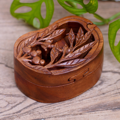 Wood puzzle box, 'Spring Vibes' - Hand-Carved Leafy Suar Wood Puzzle Box from Bali