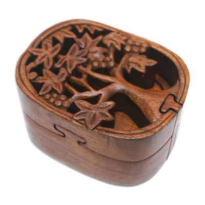 caja de rompecabezas de madera - Caja de rompecabezas de madera de suar tallada a mano con temática natural de Bali