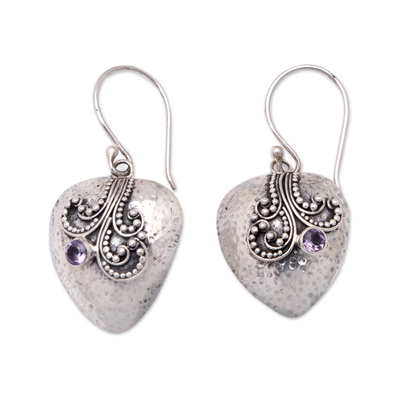 Amethyst dangle earrings, 'Purple Heart' - Amethyst and Sterling Silver Heart-Shaped Dangle Earrings