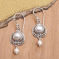 Cultured pearl dangle earrings, 'Virtuous Ocean'