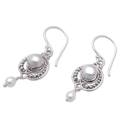Cultured pearl dangle earrings, 'Virtuous Ocean' - Classic Sterling Silver Dangle Earrings with Cultured Pearls