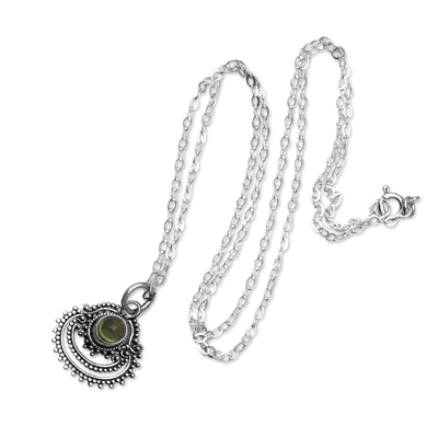 Peridot pendant necklace, 'Empire's Fortune' - Sterling Silver Pendant Necklace with Natural Peridot Gems