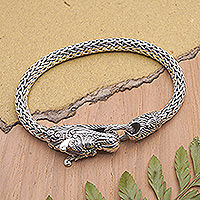 Men's sterling silver chain pendant bracelet, 'Basuki Glory'