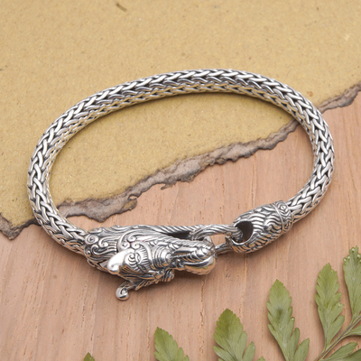 Men\'s Basuki Dragon Sterling Silver Chain Pendant Bracelet - Basuki Glory |  NOVICA