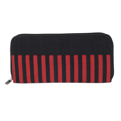 Handcrafted Black and Red Striped Cotton Wallet from Java