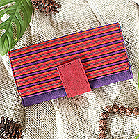 Cotton clutch, 'Purple Sekaten' - Handwoven Striped Red and Purple Cotton Clutch from Java