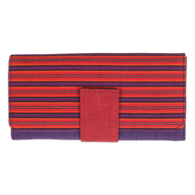 Handwoven Striped Red and Purple Cotton Clutch from Java