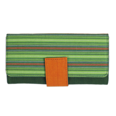 Handwoven Striped Green and Yellow Cotton Clutch from Java