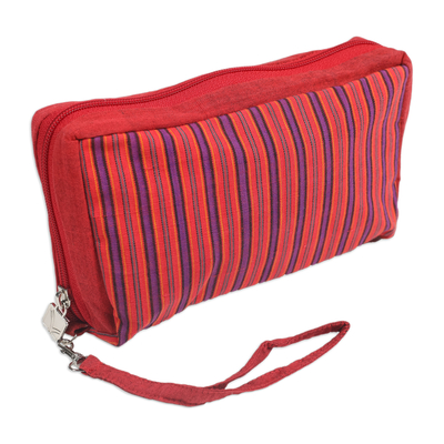 Baumwoll-Armbandtasche - Rot-lila Handgelenktasche mit mehreren Fächern aus Baumwolle