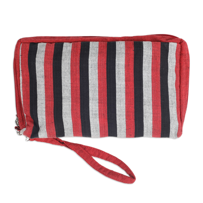 Multi-Pocket Striped Wristlet Bag Handwoven from Cotton