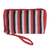 Cotton wristlet bag, 'Versatile Crimson' - Multi-Pocket Striped Wristlet Bag Handwoven from Cotton