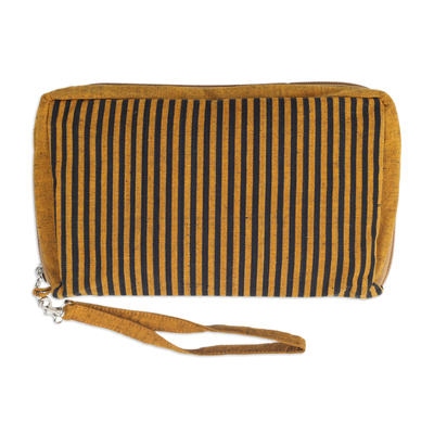 Bolso de mano de algodón - Bolso de mano amarillo a rayas con varios bolsillos confeccionado en algodón