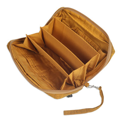Cotton wristlet bag, 'Versatile Yellow' - Multi-Pocket Striped Yellow Wristlet Bag Crafted from Cotton