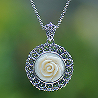 Sterling silver pendant necklace, 'Peace Rose'