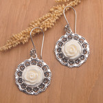 Sterling silver dangle earrings, 'Tamiang Roses' - Sterling Silver Rose Dangle Earrings with Openwork Accents