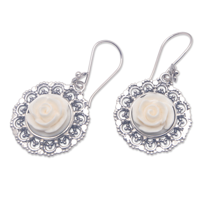 Sterling silver dangle earrings, 'Tamiang Roses' - Sterling Silver Rose Dangle Earrings with Openwork Accents
