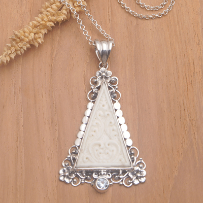 Men's blue topaz pendant necklace, 'Heaven Pyramid' - Men's 925 Silver and Blue Topaz Pyramid Pendant Necklace