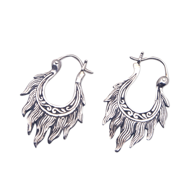 Sterling silver hoop earrings, 'Flaming Sensation' - Traditional Sterling Silver Hoop Earrings Crafted in Bali