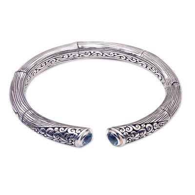 Blautopas-Manschettenarmband - Manschettenarmband aus Sterlingsilber mit facettierten Blautopas-Edelsteinen