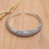 Sterling silver cuff bracelet, 'Bamboo Entrance' - Traditional Sterling Silver Cuff Bracelet Crafted in Bali