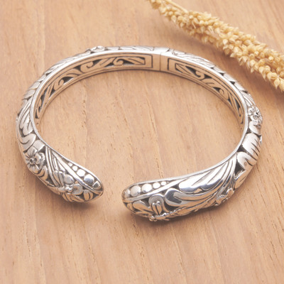 Manschettenarmband aus Sterlingsilber - Manschettenarmband aus Sterlingsilber mit Naturmotiv aus Bali