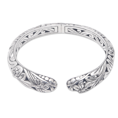 Sterling silver cuff bracelet, 'Dragonfly's Dream' - Nature-Themed Sterling Silver Cuff Bracelet from Bali