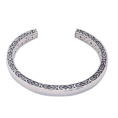 Brazalete de plata esterlina - Brazalete de plata de ley con diseño geométrico pulido de Bali