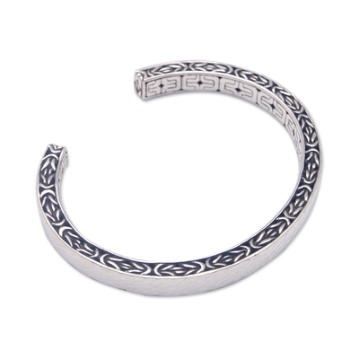 Brazalete de plata esterlina - Brazalete de plata de ley con diseño geométrico pulido de Bali