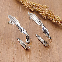 Sterling silver half-hoop earrings, 'Island Sweetness' - Nature-Themed Sterling Silver Half-Hoop Earrings from Bali