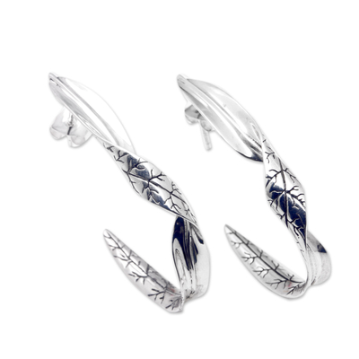Sterling silver half-hoop earrings, 'Island Sweetness' - Nature-Themed Sterling Silver Half-Hoop Earrings from Bali