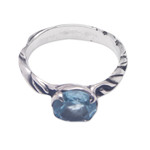 Blue topaz single stone ring, 'Marine Gem' - Ocean-Themed Sterling Silver Ring with Faceted Blue Topaz
