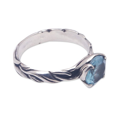 Blauer Topas-Einzelsteinring - Ring aus Sterlingsilber mit Ozeanmotiv und facettiertem Blautopas