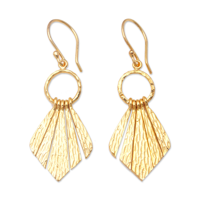 Gold-plated dangle earrings, 'Golden Gallantry' - Whimsical 18k Gold-Plated Brass Dangle Earrings from Bali