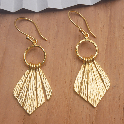 Gold-plated dangle earrings, 'Golden Gallantry' - Whimsical 18k Gold-Plated Brass Dangle Earrings from Bali