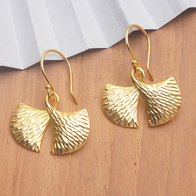 Gold-plated dangle earrings, 'Golden Maiden' - Hammered 18k Gold-Plated Brass Dangle Earrings from Bali