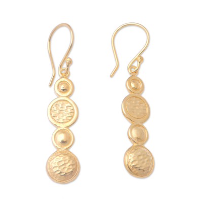Gold-plated dangle earrings, 'Golden Galaxies' - Modern 18k Gold-Plated Brass Dangle Earrings from Bali