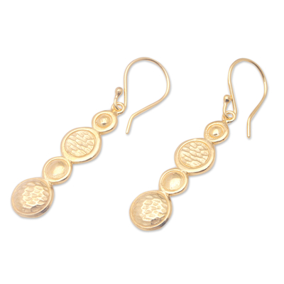 Gold-plated dangle earrings, 'Golden Galaxies' - Modern 18k Gold-Plated Brass Dangle Earrings from Bali