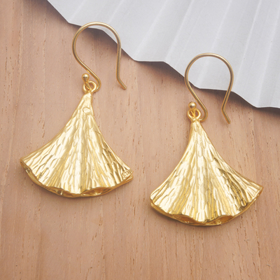Gold-plated dangle earrings, 'Palatial Waves' - 18k Gold-Plated Brass Dangle Earrings with Hammered Details