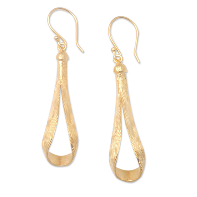 Gold-plated dangle earrings, 'Ligneous Glamour' - Modern 18k Gold-Plated Brass Dangle Earrings Crafted in Bali
