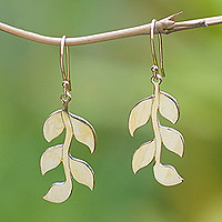 Gold-plated dangle earrings, 'Imperial Foliage' - Leafy 18k Gold-Plated Brass Dangle Earrings Crafted in Bali