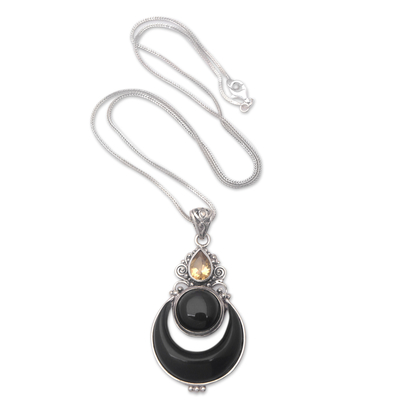 Citrine pendant necklace, 'Moon's Prosperity' - Sterling Silver Pendant Necklace with One-Carat Citrine Gem
