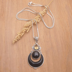 Citrine pendant necklace, 'Moon's Prosperity' - Sterling Silver Pendant Necklace with One-Carat Citrine Gem