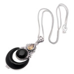 Citrine pendant necklace, 'Moon's Prosperity' - Sterling Silver Pendant Necklace with One-Carat Citrine Gem